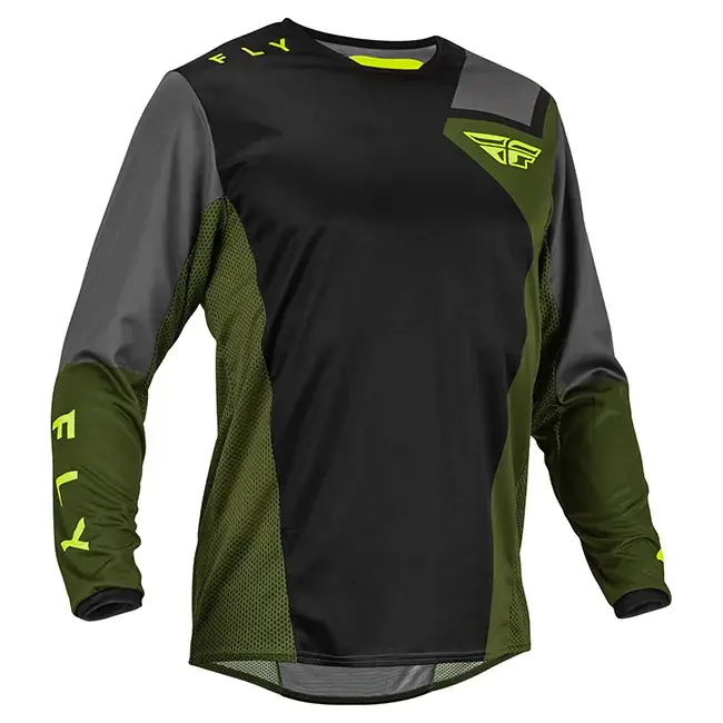 Worldwide Shipping Fly Racing Kinetic Jet MX Jersey - Black/Olive Green/Hi-Vis - M