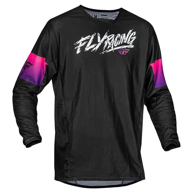 Worldwide Shipping Fly Racing Youth Kinetic Mesh Khaos MX Jersey - Black/Purple/Pink - YXL