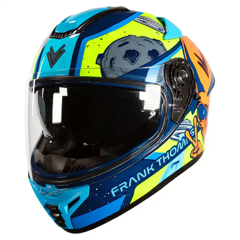 Weekend Sale Frank Thomas FT62 SV Alien Helmet Blue Yellow Orange